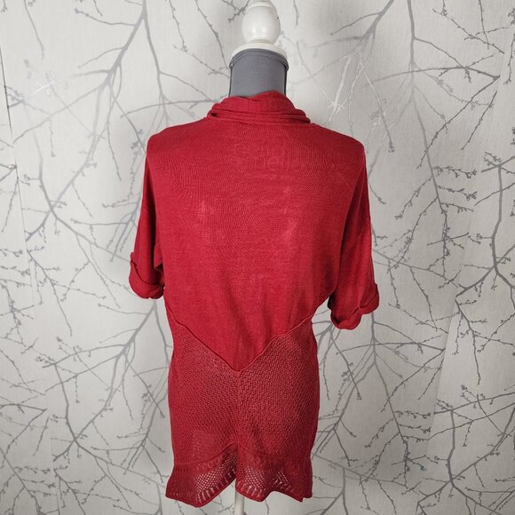Elie Tahari Red 68% Linen Knit Open Hankie Hem Cardigan - Picture 3 of 6
